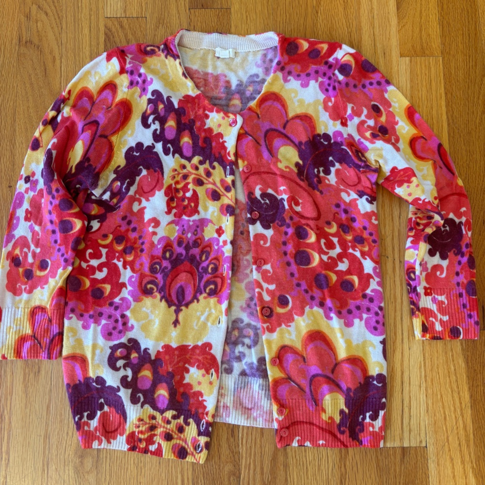 J. Crew Multicolor Floral Paisley Knit Sweater 100% Wool Size S Small